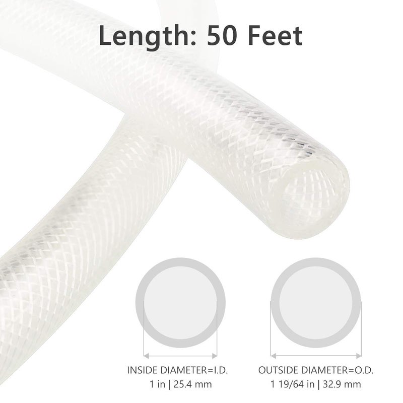 Eastrans 1" ID x 50ft High Pressure Braided Clear PVC Vinyl Tubing, Heavy Duty Reinforced Hose, BPA Free, Non-Toxic - Image 2